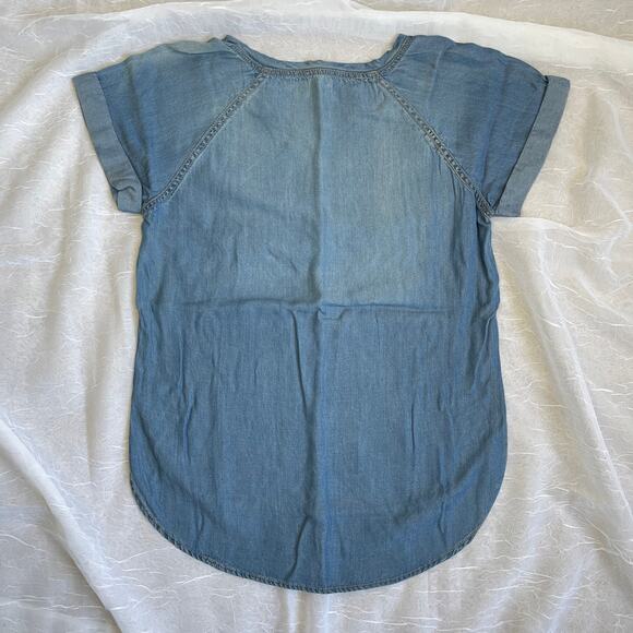 🌞 Light Blue Denim Chambray T-shirt Smock Shirt Forever 21 Life in Progress XS - Picture 10 of 16
